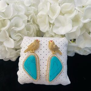 Brand new Gold and Turquoise Bird Earrings premium quality gold plated